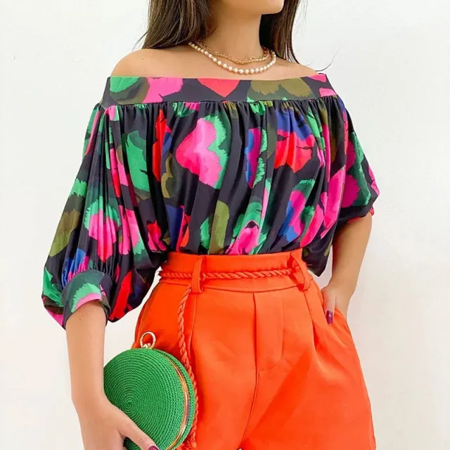 Women's Fashionable Pleated Loose Batwing Sleeve Short Sleeve Top Black - Shop at LoveMi