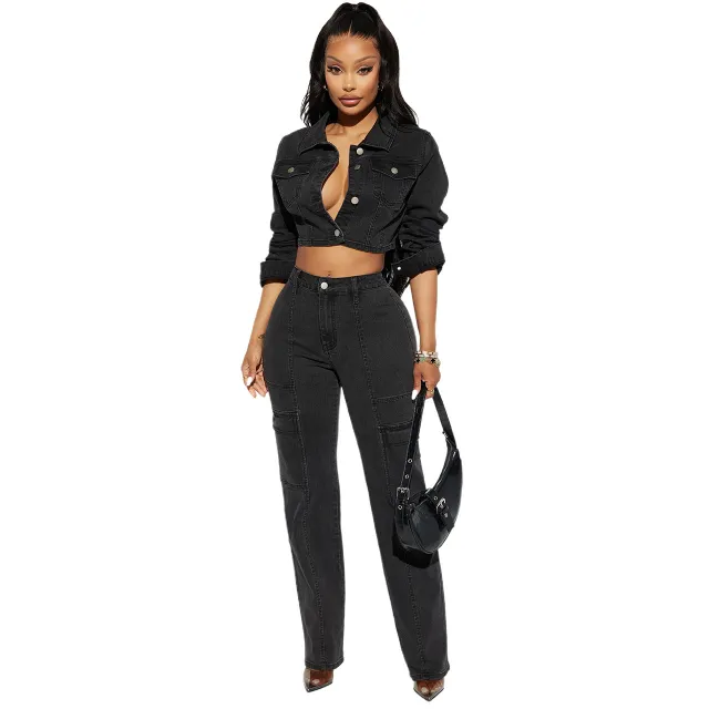 Autumn And Winter New Denim Stretch Casual Suit Black - Shop at LoveMi