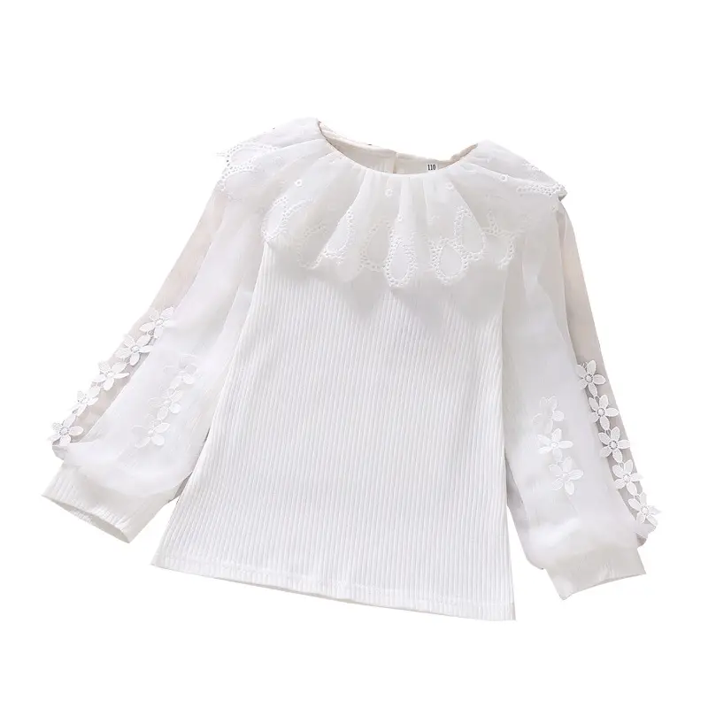 Girls' Bottoming Shirt Long Sleeve White Striped Children Princess Top