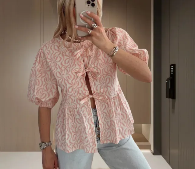 Lotus Leaf Puff Sleeve Shirt Women's Top Pink - Shop at LoveMi