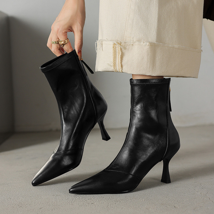 Women’s Cowhide Pointed Toe Stiletto Ankle Boots
