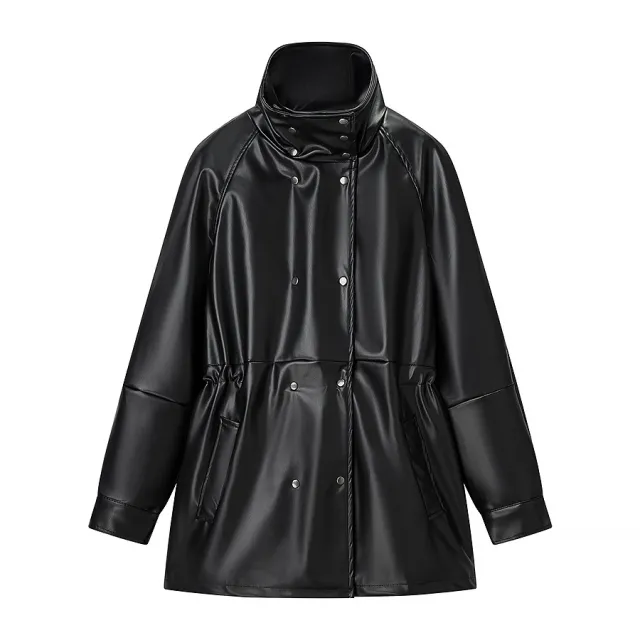 Women's Fashion Black Mid length Leather Jacket Black - Shop at LoveMi
