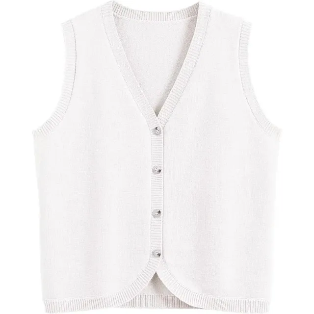 European And American Spring And Summer Women's Vest Buckle V neck Casual Wear White - Shop at LoveMi