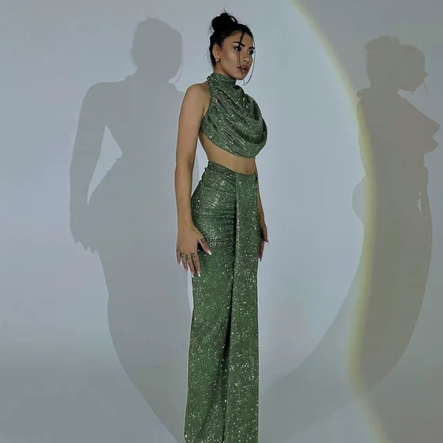 High waist Sexy Bodycon Long Skirt Fashion Set Green - Shop at LoveMi