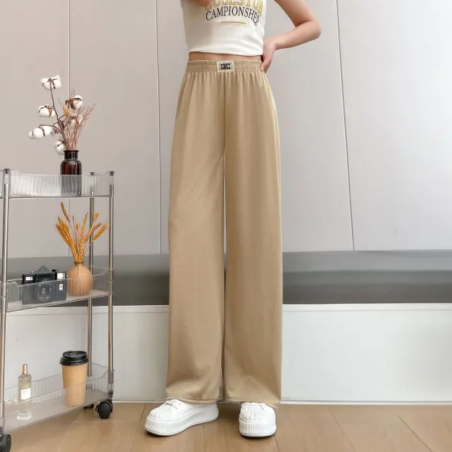 New Loose Slim Versatile Fashionable Herringbone Wide leg Pants For Women Khaki - Shop at LoveMi