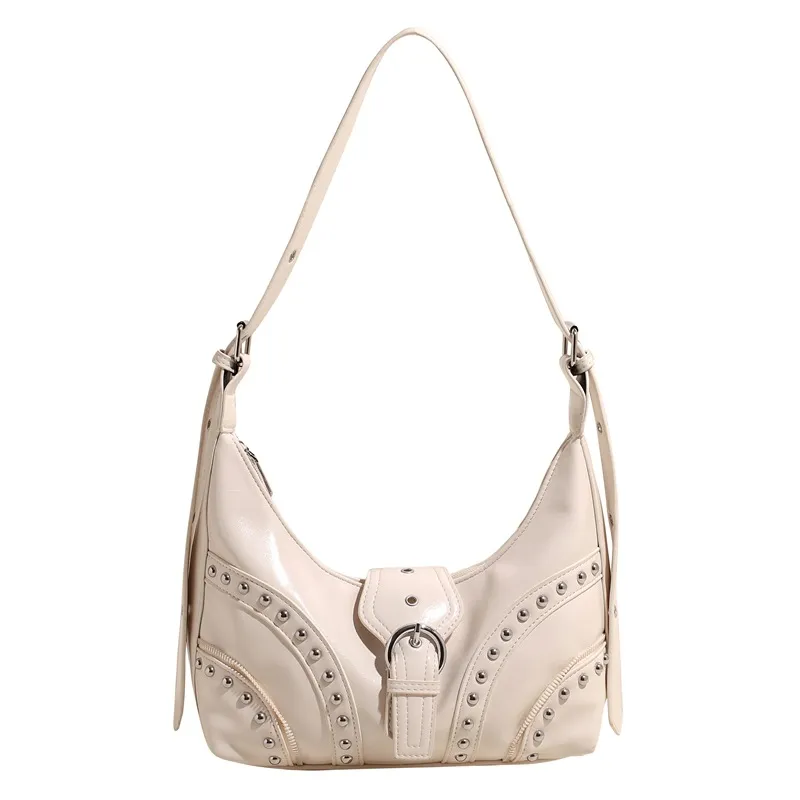 Special Interest Design New Retro Personality Riveting Motorcycle Bag - White