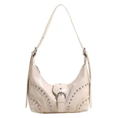 Special Interest Design New Retro Personality Riveting Motorcycle Bag - White - View 1