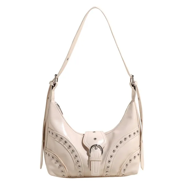 Special Interest Design New Retro Personality Riveting Motorcycle Bag White - Shop at LoveMi