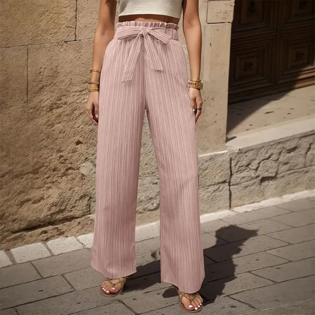Tied Lotus Leaf Elastic Trousers Pink - Shop at LoveMi