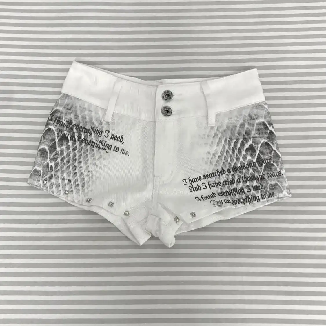 Snake-print Distressed Low-rise Denim Hot Pants