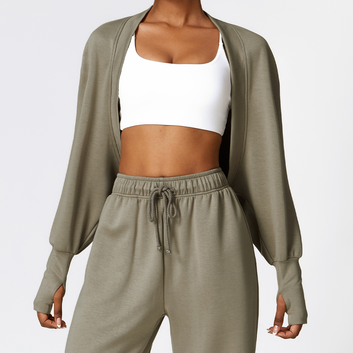 Knitted Cardigan Batwing Sleeve Sports Jacket Gray - Shop at LoveMi