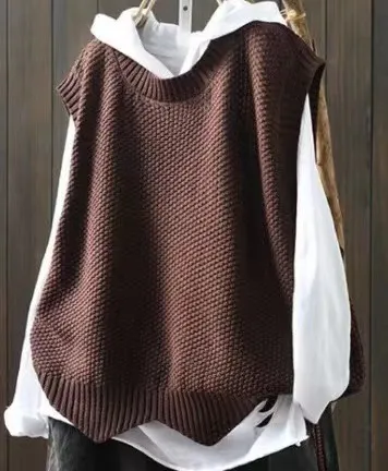 Autumn And Winter Sweater Vest Knitted Waistcoat Outer Wear Vest Coat - Brown
