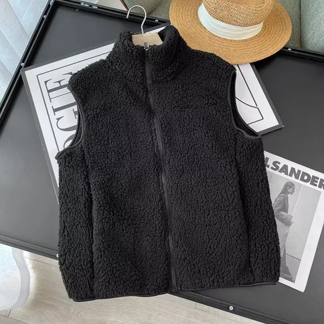 Women's Faux Lamb Velvet Polar Fleece Waistcoat Black - Shop at LoveMi
