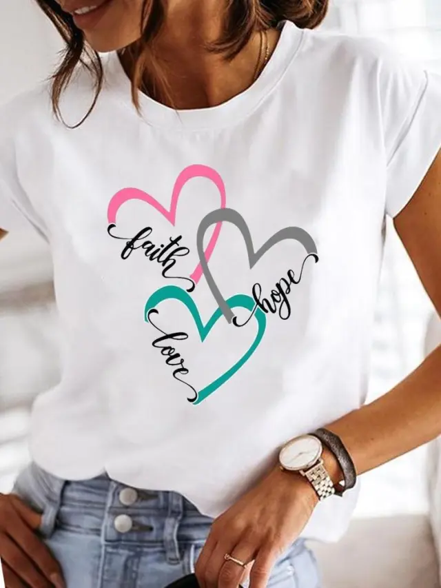 Crew Neck Casual Printed T shirt For Women Ts 2301 4 L - Shop at LoveMi