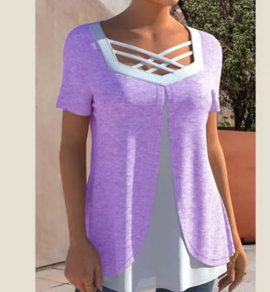 Women's Casual Print And Color shifting Plus Size Short Sleeve Violet - Shop at LoveMi