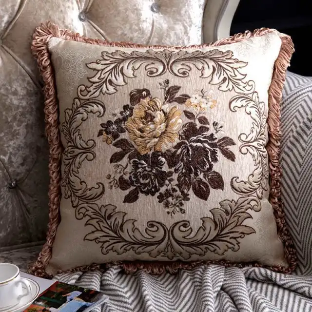 Sofa Pillow Cases Back Cushion Bedside Soft Bag Backrest Embroidery Car Club Lumbar Support Pillow European Luxury Light Beige - Shop at LoveMi