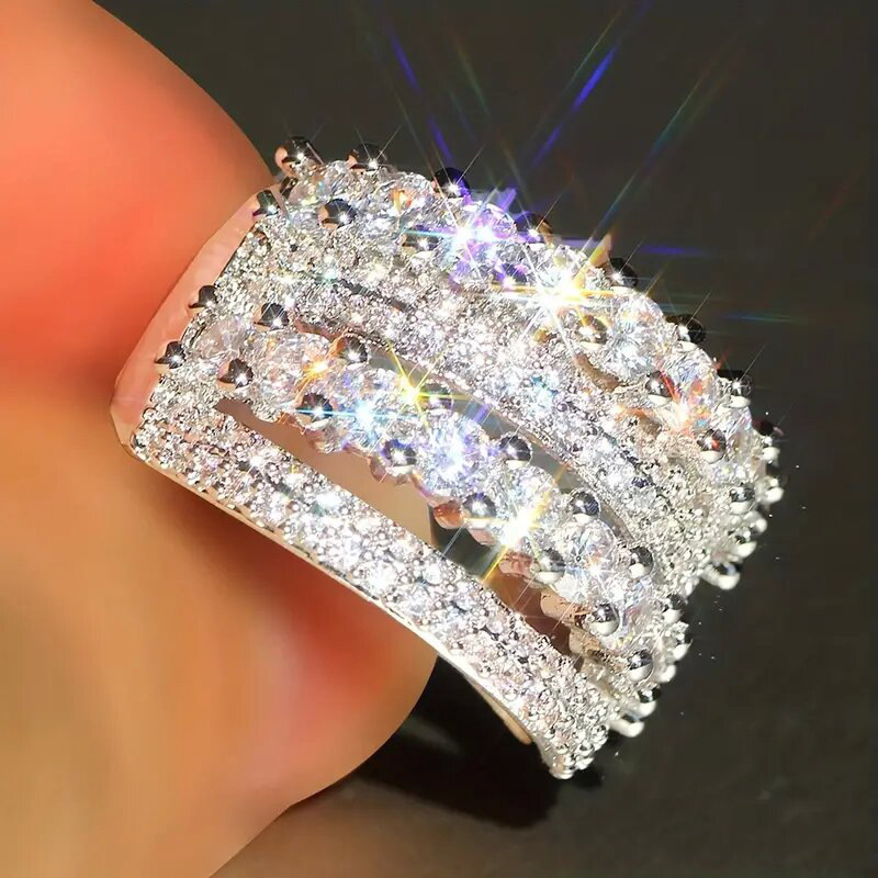 Multilayered Micro-paved Zircon Ring For Women Niche And Fashionable