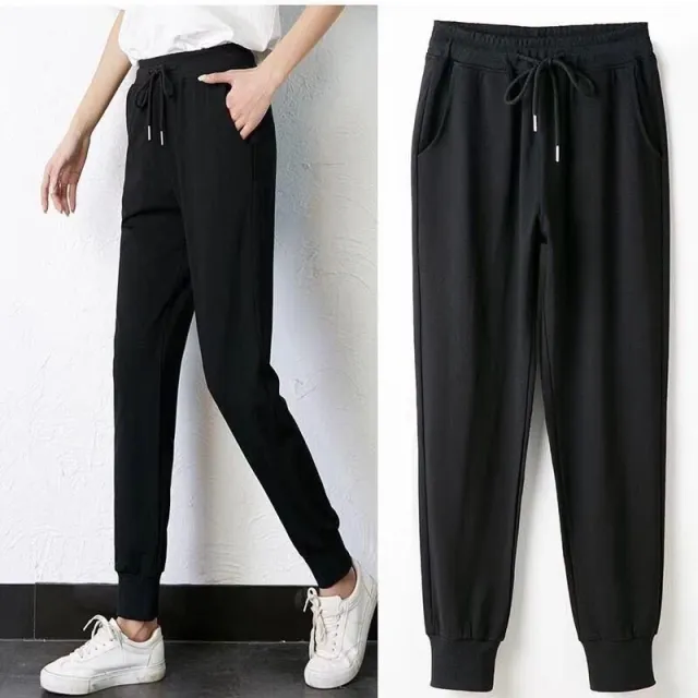 Loose Plus Size Casual Sports Pants Pure Black - Shop at LoveMi