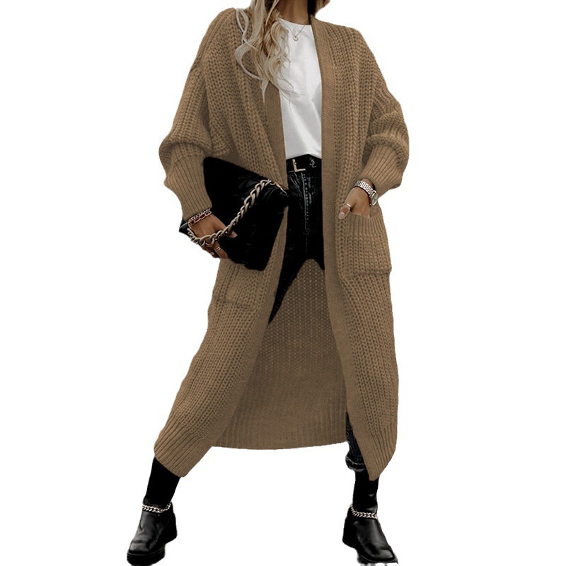 Long Cardigan Plus Size Pocket Women's Knitted Women's Loose Sweater Women