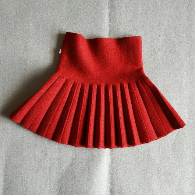 Girls Autumn Clothing Knitted Skirt High Waist Pleated Wine Red - Shop at LoveMi