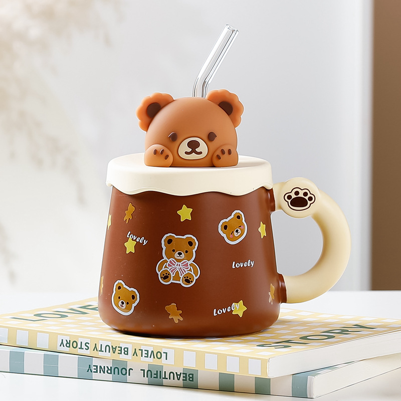 Bear Large Capacity Straw Mug With Lid