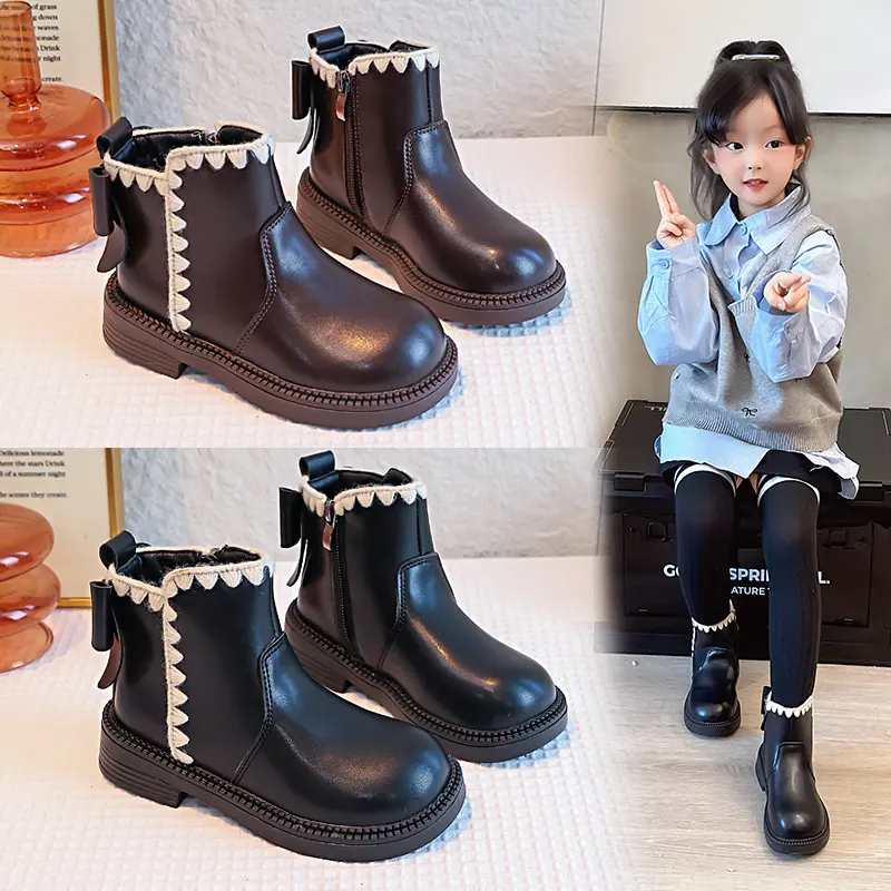 Girls' Soft-soled Velvet-lined Leather Boots