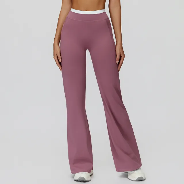 Fake Two piece Thread High Waist Casual Exercise Workout Pants Roland Purple - Shop at LoveMi