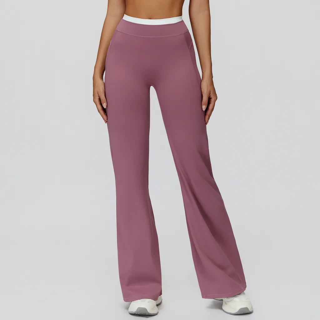 Fake Two-piece Thread High Waist Casual Exercise Workout Pants - Roland Purple
