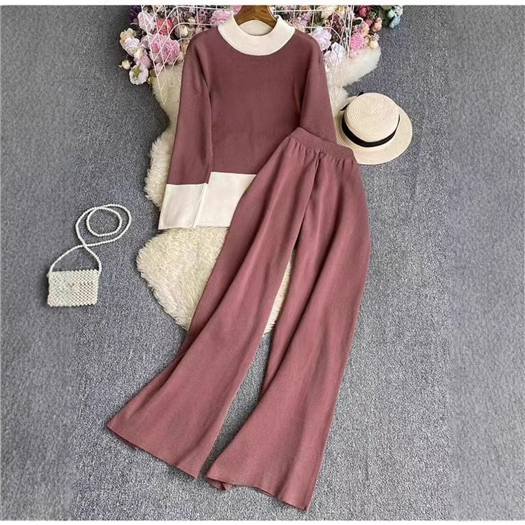 Fashion Women's Long-sleeved Top High Waist Slimming Wide-leg Pants Suit