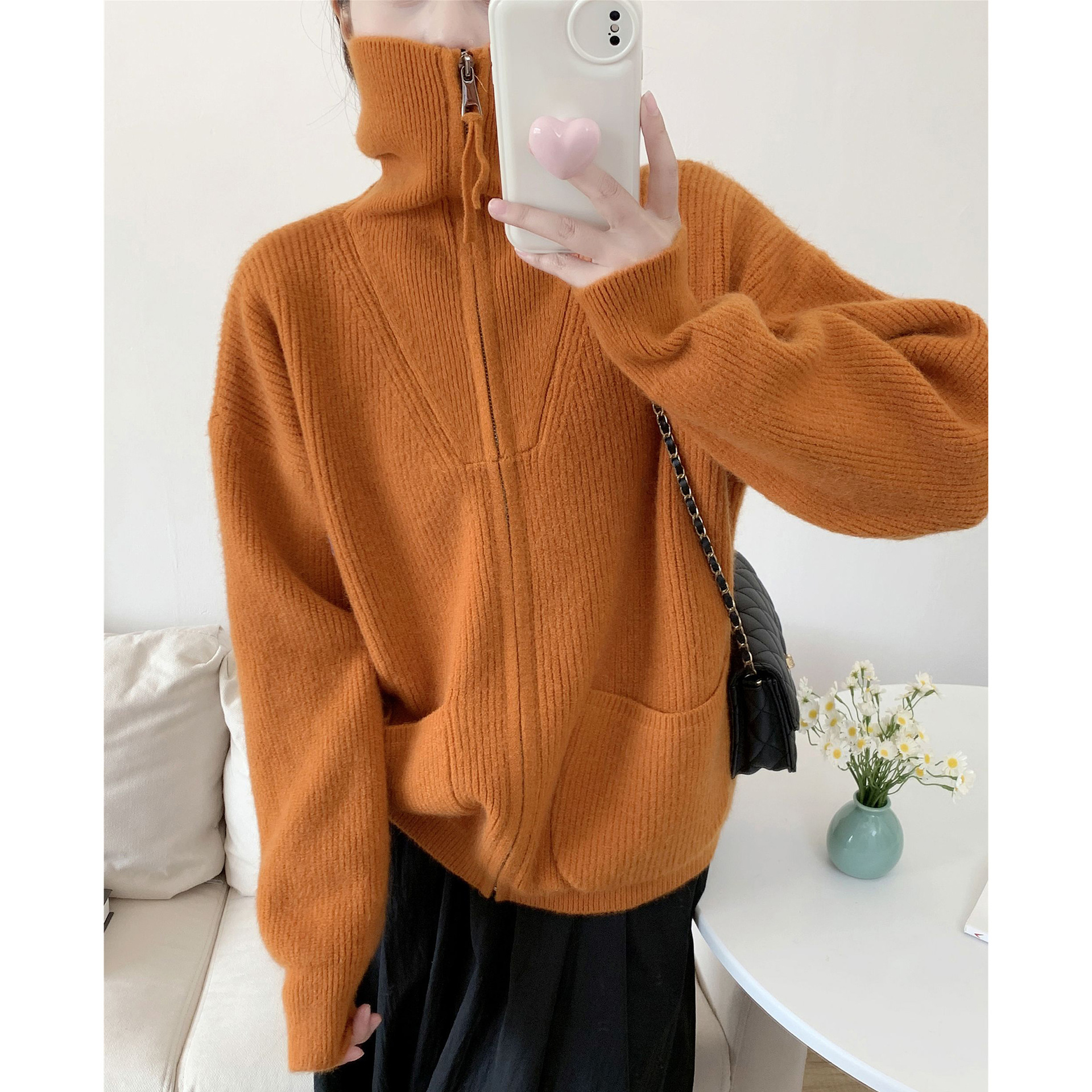 Lapel Zipper Sweater Korean Idle Style