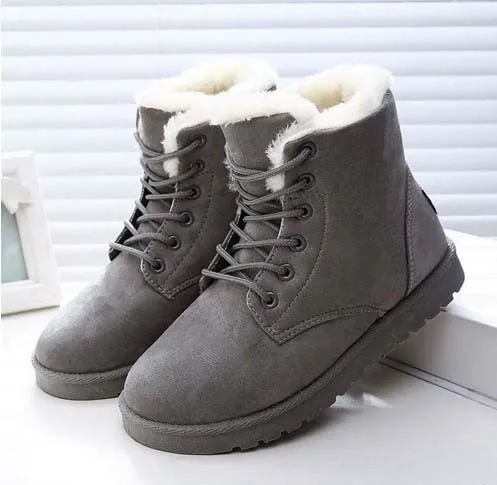 Women's Snow Boots Short Warm Flat Heel Shoes Gray - Shop at LoveMi