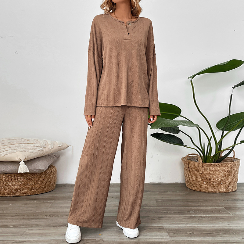 Casual Buckle Texture Fabric Solid Color Wide-leg Pants Suit