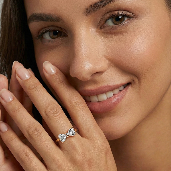 Heart-shaped Bow Ring With Copper-gold Plating And High-quality Zircon