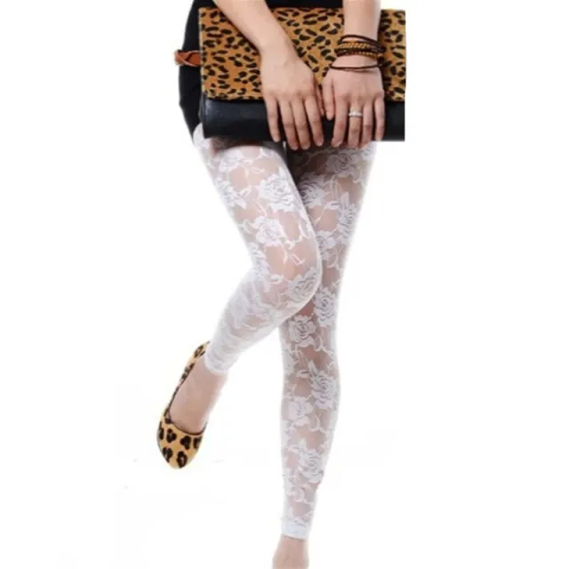 Autumn Sweet Lace Rose Hollow Leggings White - Shop at LoveMi