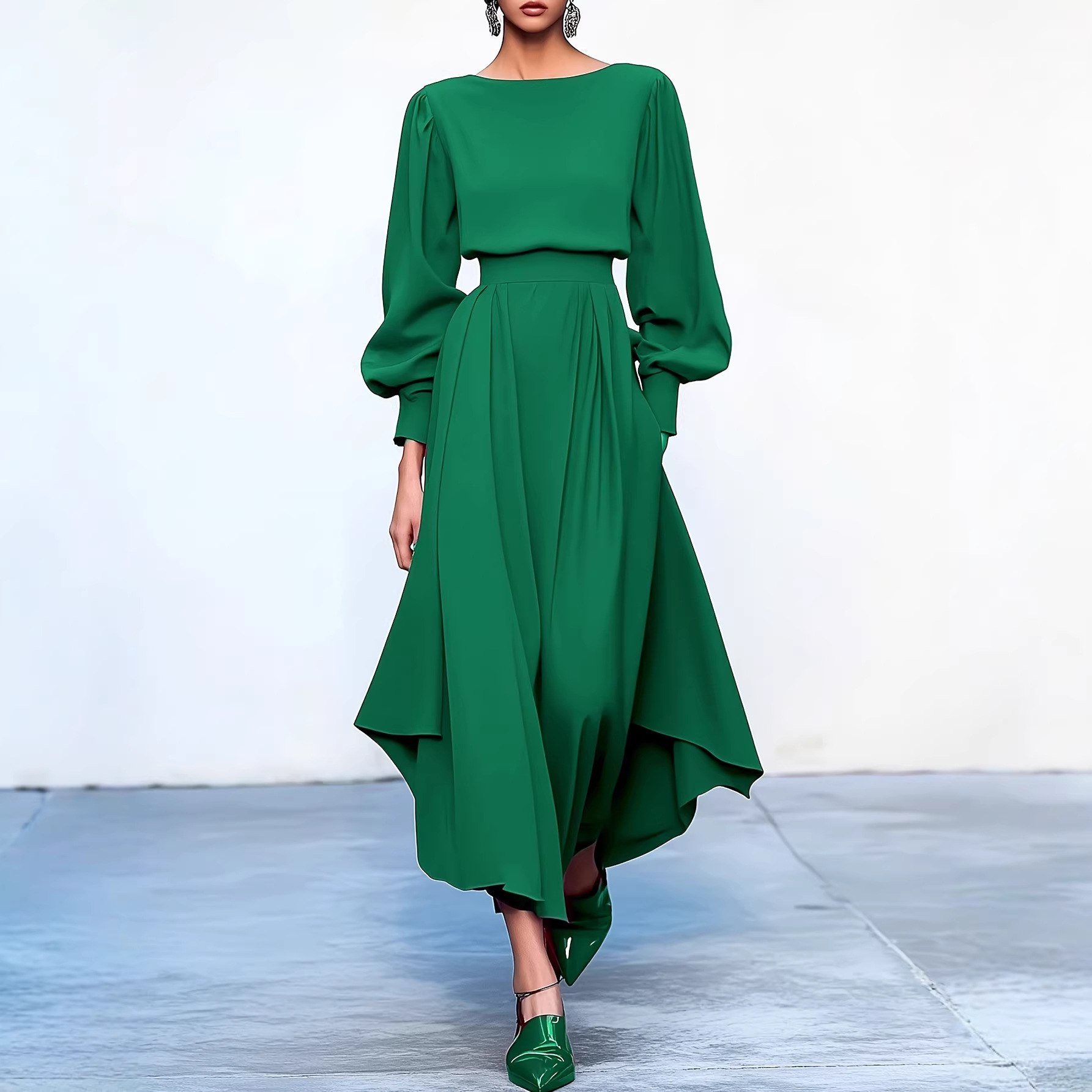 Solid-color Minimalist Lace-up French-style Light-luxury Midi Dress