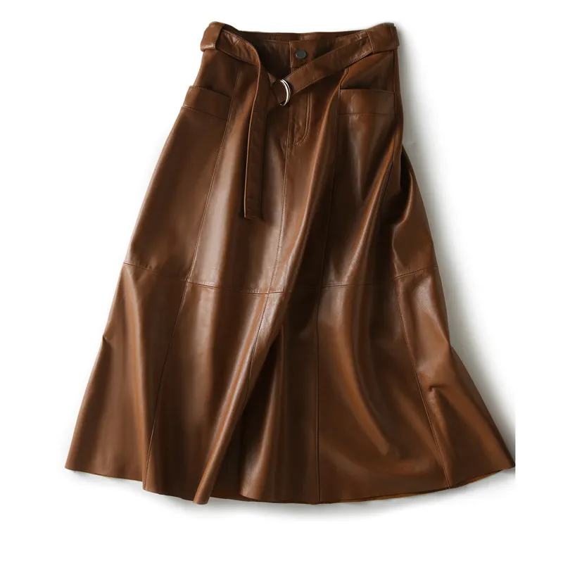 Fashion Retro All-match A- Line High Waist Slimming Draping Mid-length Skirt - Champagne