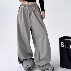 Cargo With Side-panel Stitching Street-style Athletic Fashion Brand Loose-fitting High-waist Casual Wide-leg Pants - Gray - View 1