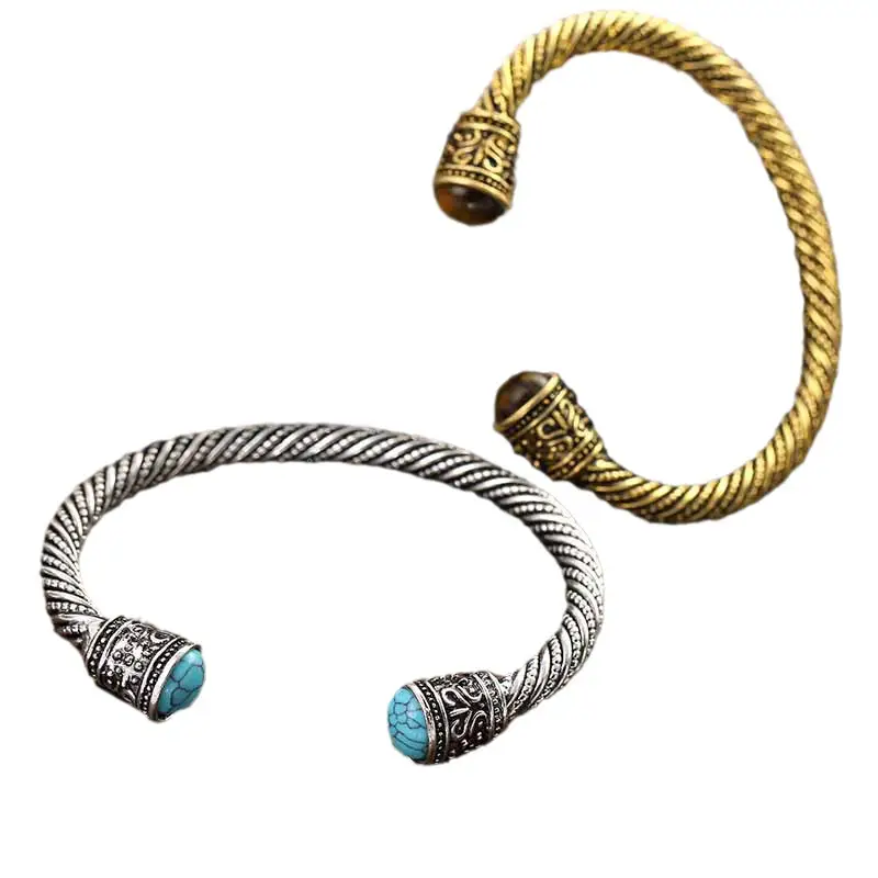 Retro Style Agate Gem Inlaid Turquoise Tigereye Men's And Women's Vintage Bracelet