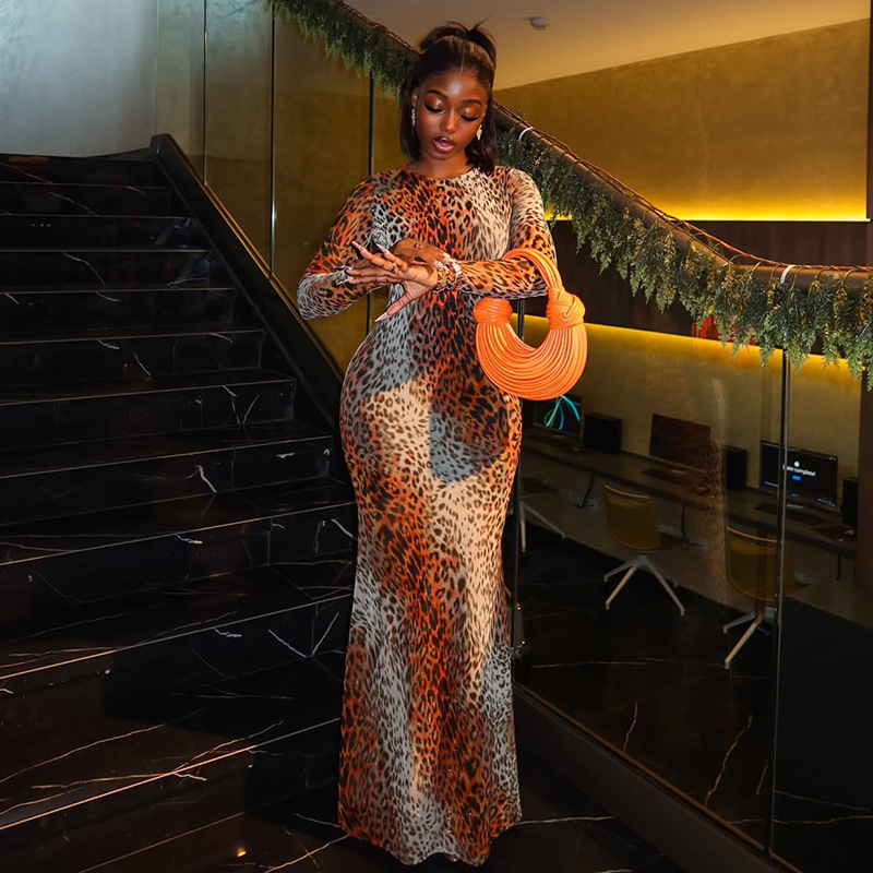 Elegant Close-fitting Dress With A Round Neck And Long Sleeves