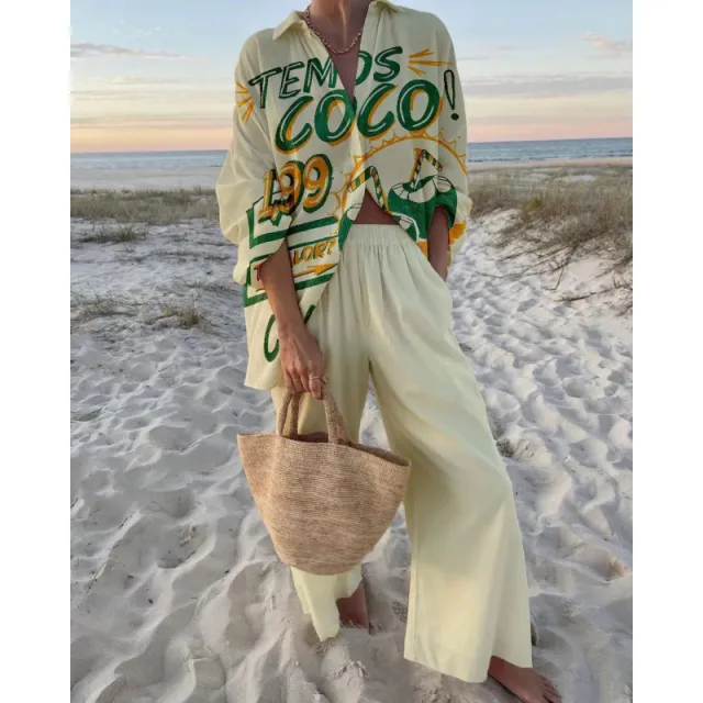 Loose Slimming Mid length Long Sleeve Lapel Shirt Outfit Light Yellow - Shop at LoveMi