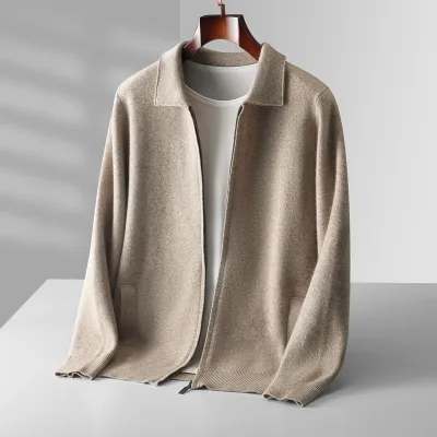 Outer Wear Lapel Thickening Oversized Knit Zipper Cardigan