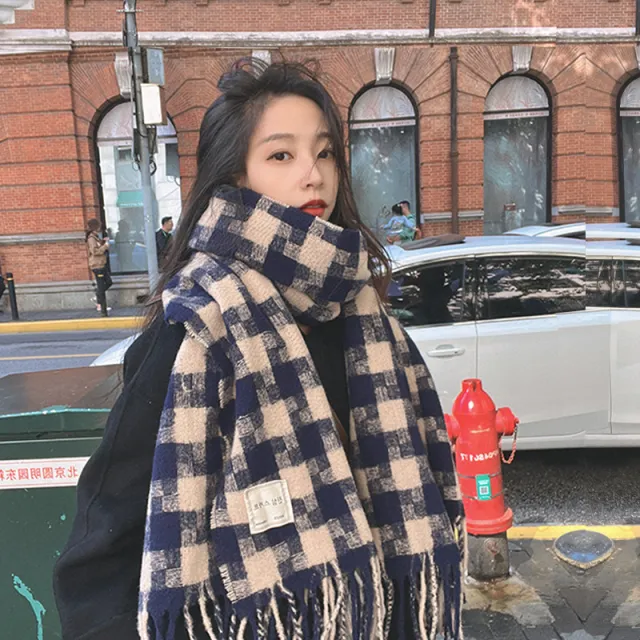 Fashionable All match Plaid New Scarf For Women Navy Blue - Shop at LoveMi