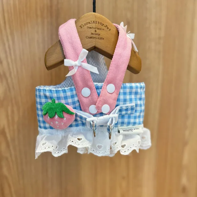 Pet Breathable Cotton Suit Chest And Back Strawberry Blue Plaid - Shop at LoveMi