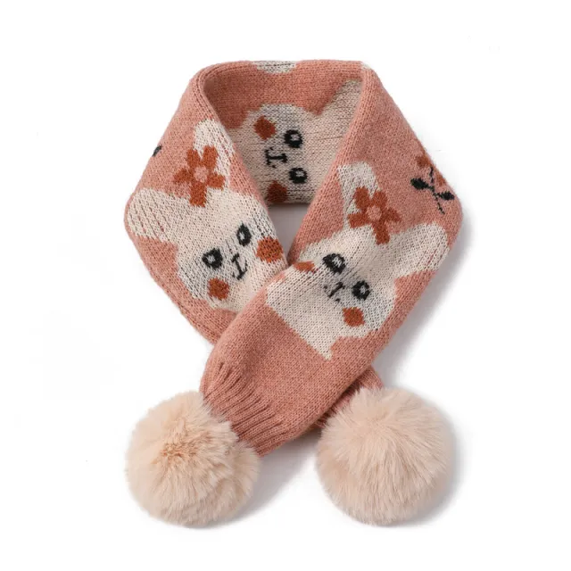 Cartoon Bear Rabbit Piercing Rabbit Hair Ball Knitted Wool Scarf Pink - Shop at LoveMi