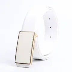 Casual Smooth Buckle White Belt - Golden Edge - View 1