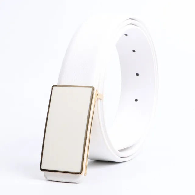 Casual Smooth Buckle White Belt Golden Edge - Shop at LoveMi