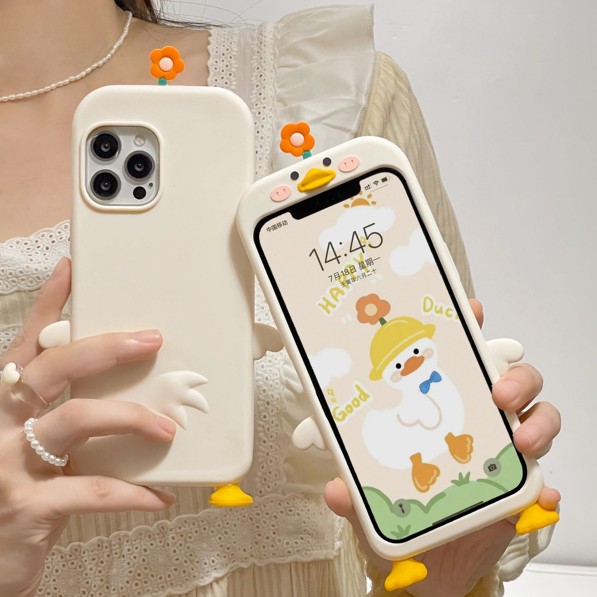 Creative Stereo Cute Flower Duck Phone Case Cartoon Soft Shell