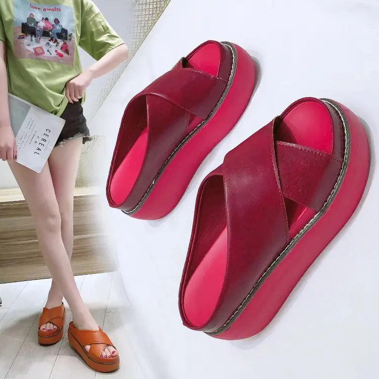 Solid-color Platform Cross-strap Retro Outdoor Sandals