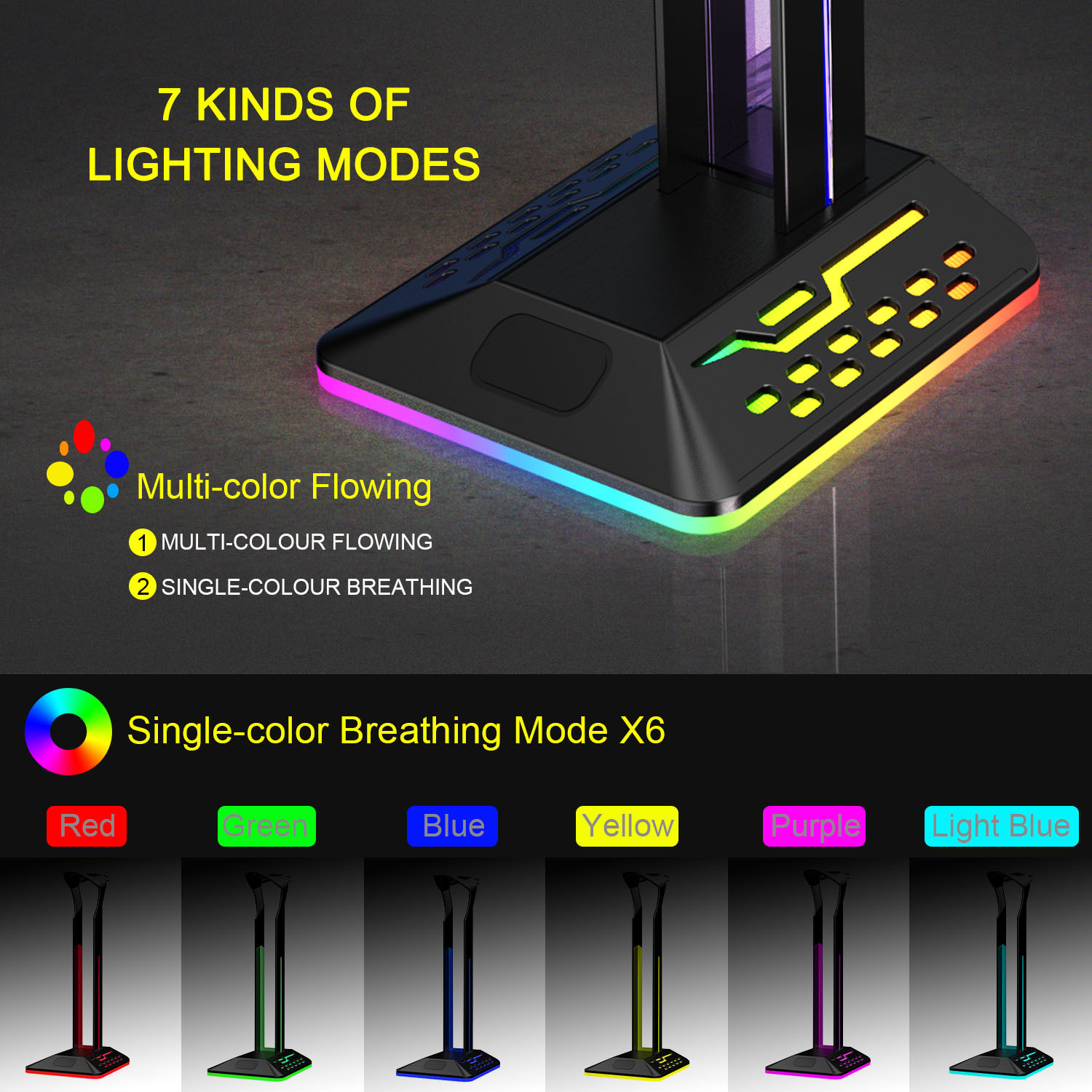 RGB Bracket Dual USBHUB Color Changing Headset Bracket Headset Display Rack - Image 12