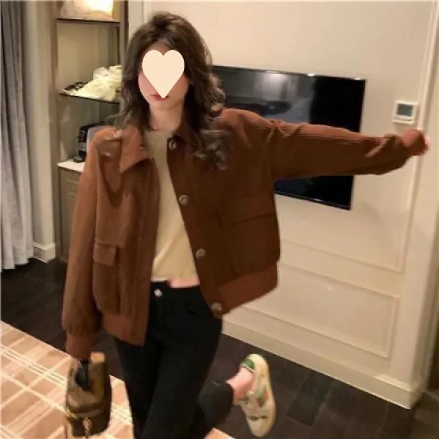 Women's Loose Versatile Casual Jacket Outer Tops Brown - Shop at LoveMi